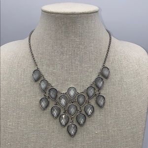 Gray Silver Faceted Bead Statement Bib Necklace